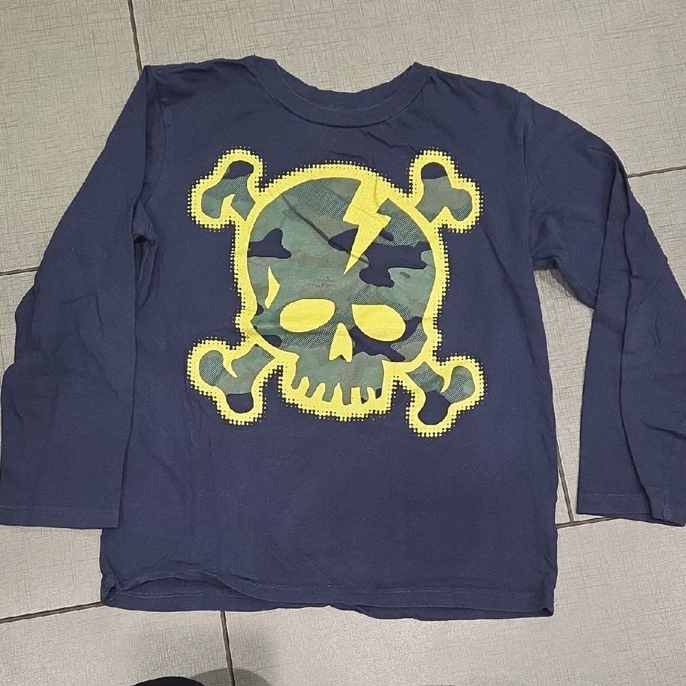 Place Kids Long Sleeve Shirt with Skull Graphic - Navy and Yellow